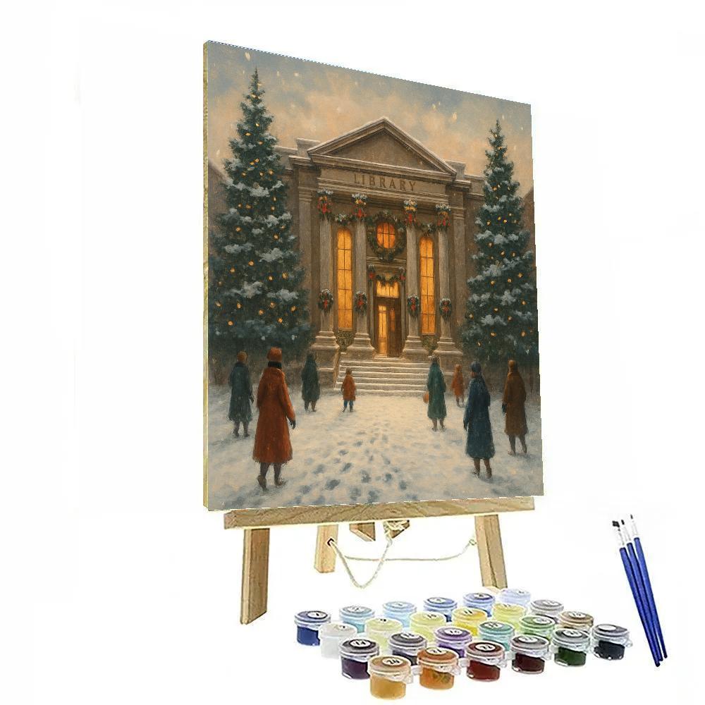 Holiday Library In The Snowy Square Numbered painting kits