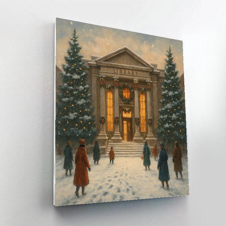 Holiday Library In The Snowy Square Numbered painting kits