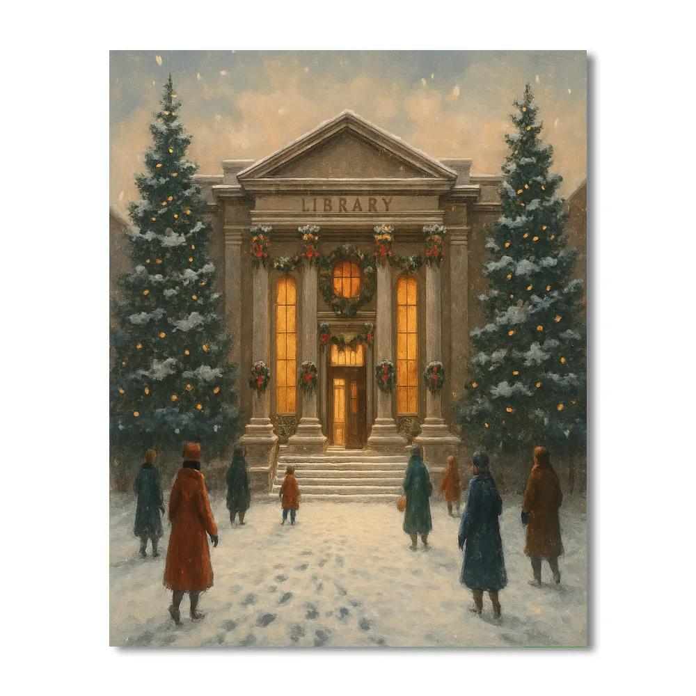 Holiday Library In The Snowy Square Numbered painting kits