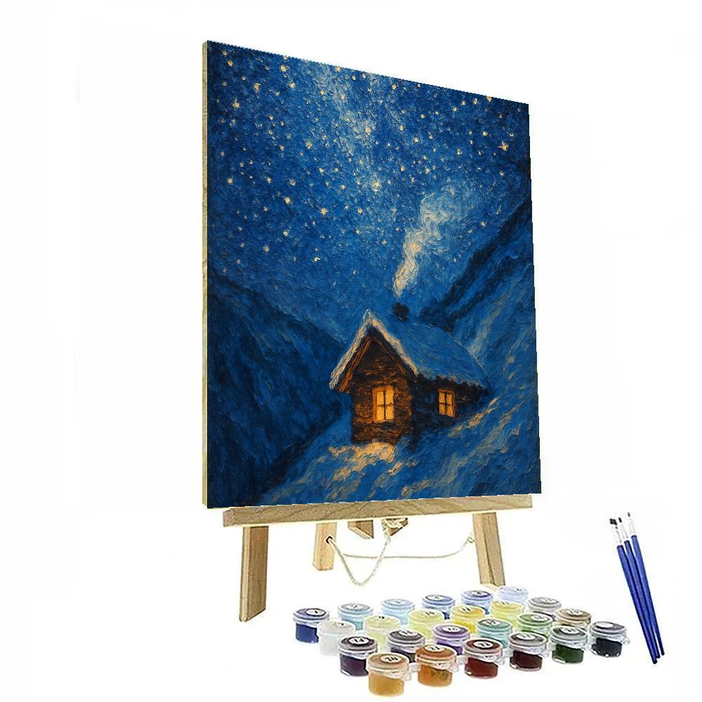 Mountain Cabin Star Blanket Night Painting by numbers kit