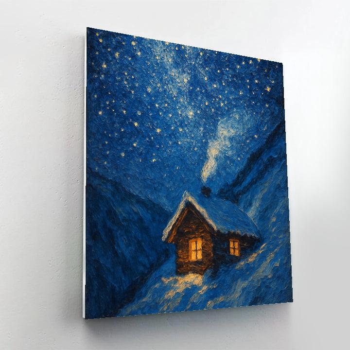 Mountain Cabin Star Blanket Night Painting by numbers kit