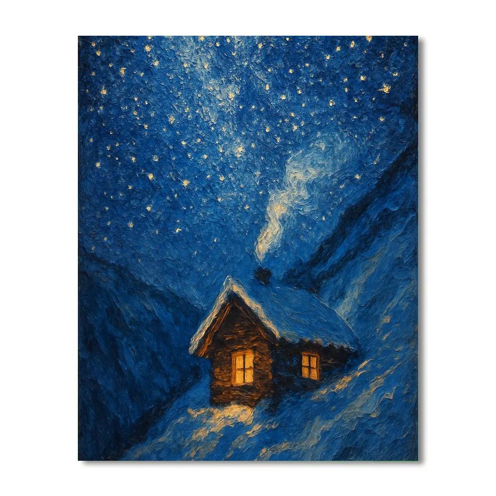 Mountain Cabin Star Blanket Night Painting by numbers kit