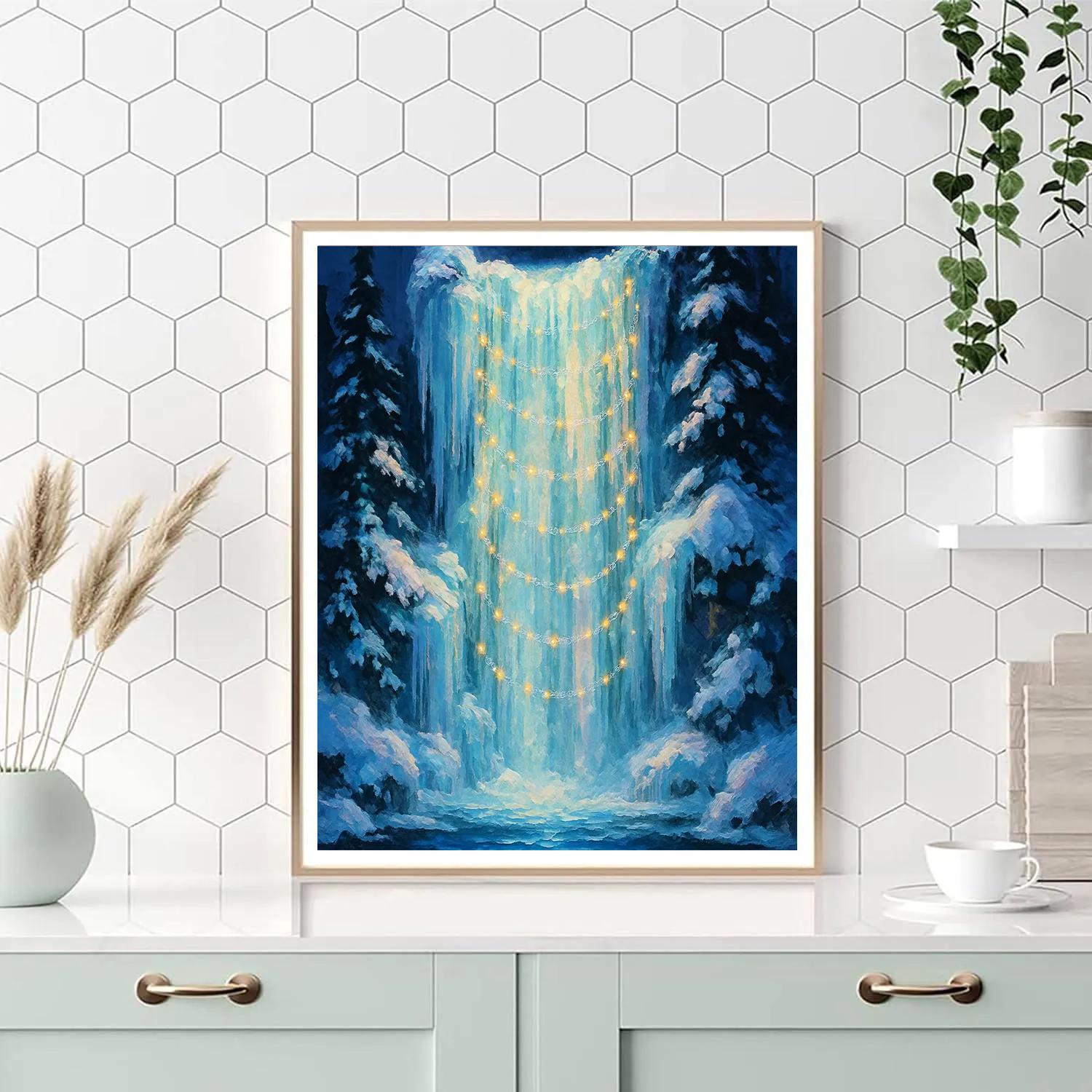 Frozen Waterfall Christmas Lights paint by numbers