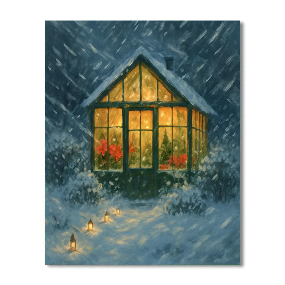 Holiday Greenhouse In Winter Storm Numbered painting kits