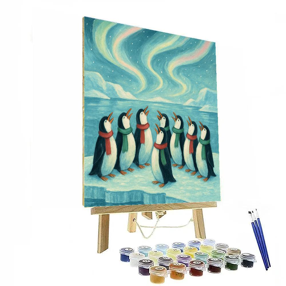 Penguin Choir On The Icy Ledge Numbered painting kits
