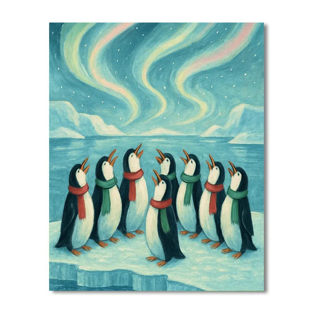 Penguin Choir On The Icy Ledge Numbered painting kits