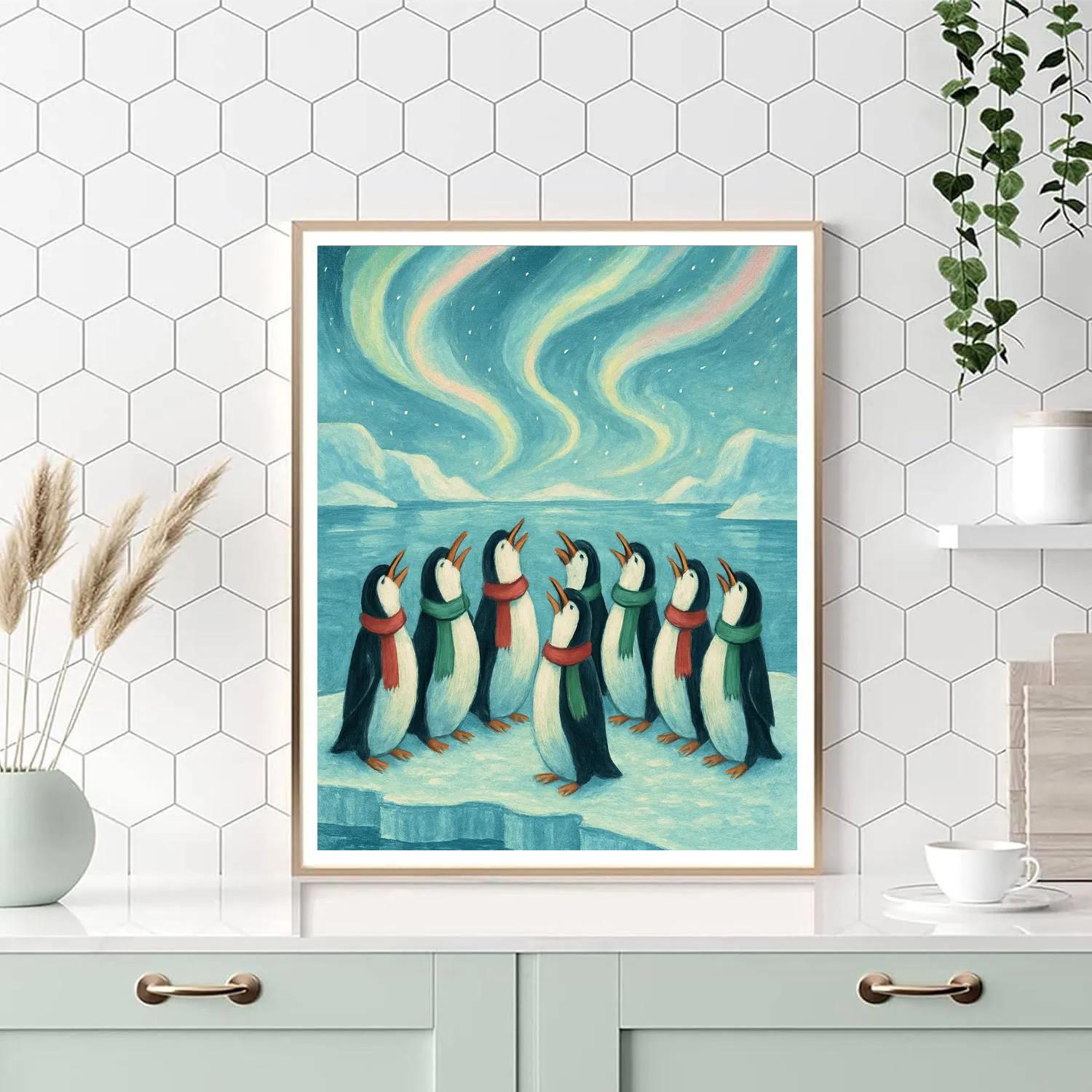 Penguin Choir On The Icy Ledge Numbered painting kits