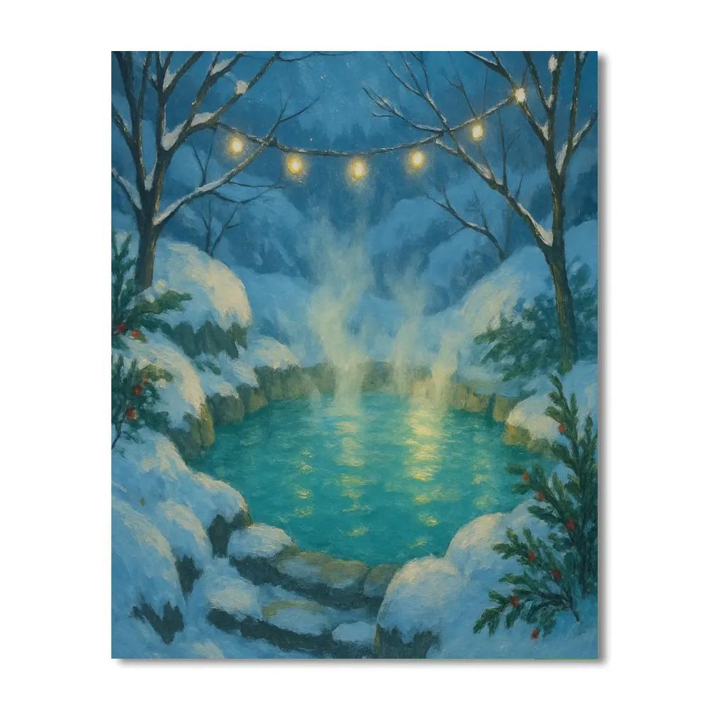 Christmas Hot Spring In Snowy Hills DIY paint by numbers