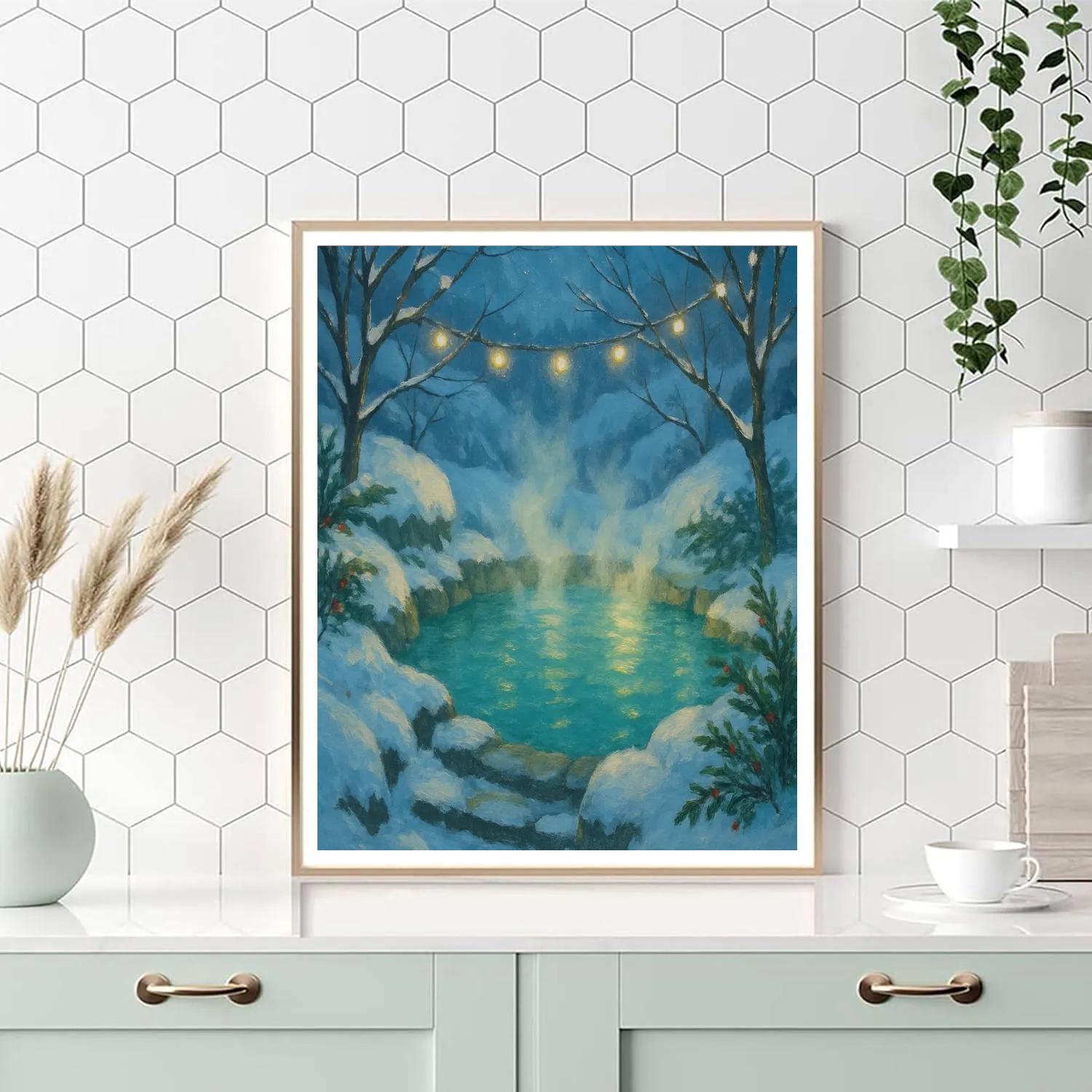 Christmas Hot Spring In Snowy Hills DIY paint by numbers