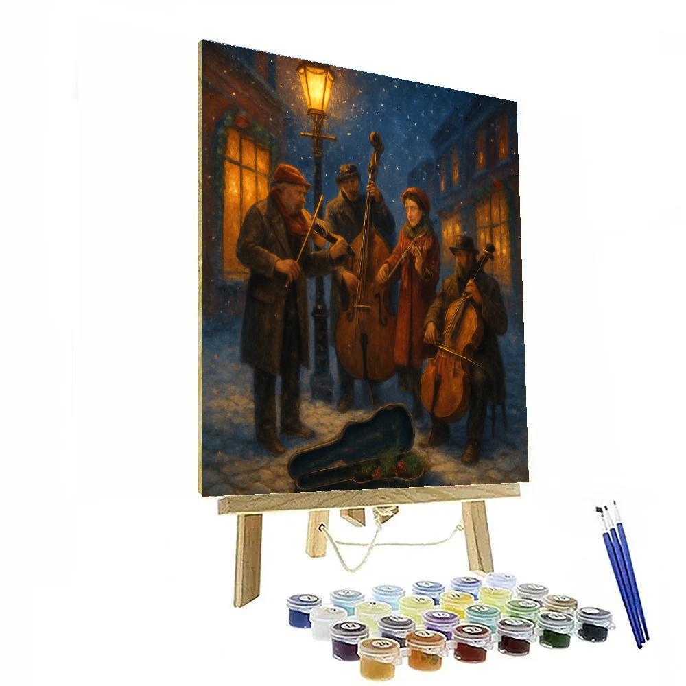 Snowy Street Musicians At Twilight paint by numbers