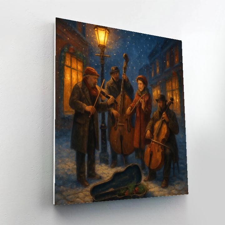 Snowy Street Musicians At Twilight paint by numbers