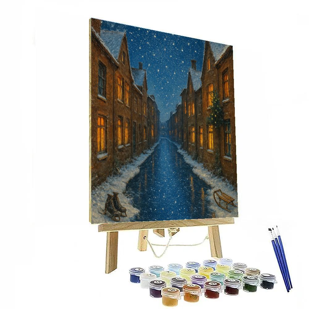 Christmas Starlight Over Frozen Canal Painting by numbers kit