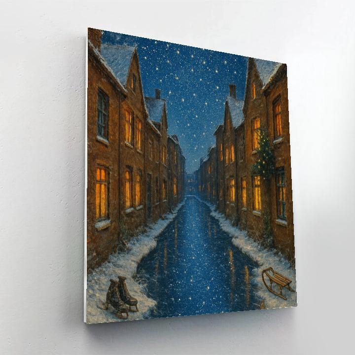 Christmas Starlight Over Frozen Canal Painting by numbers kit