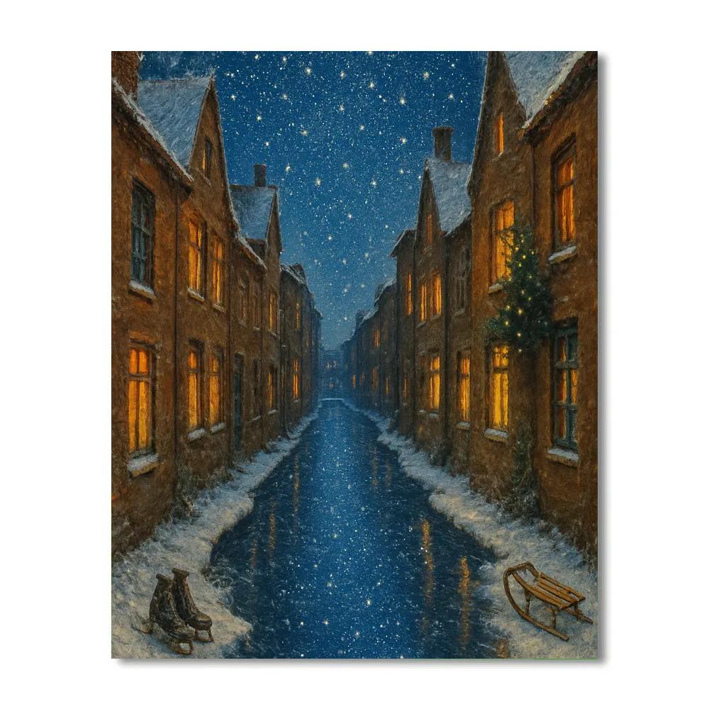 Christmas Starlight Over Frozen Canal Painting by numbers kit