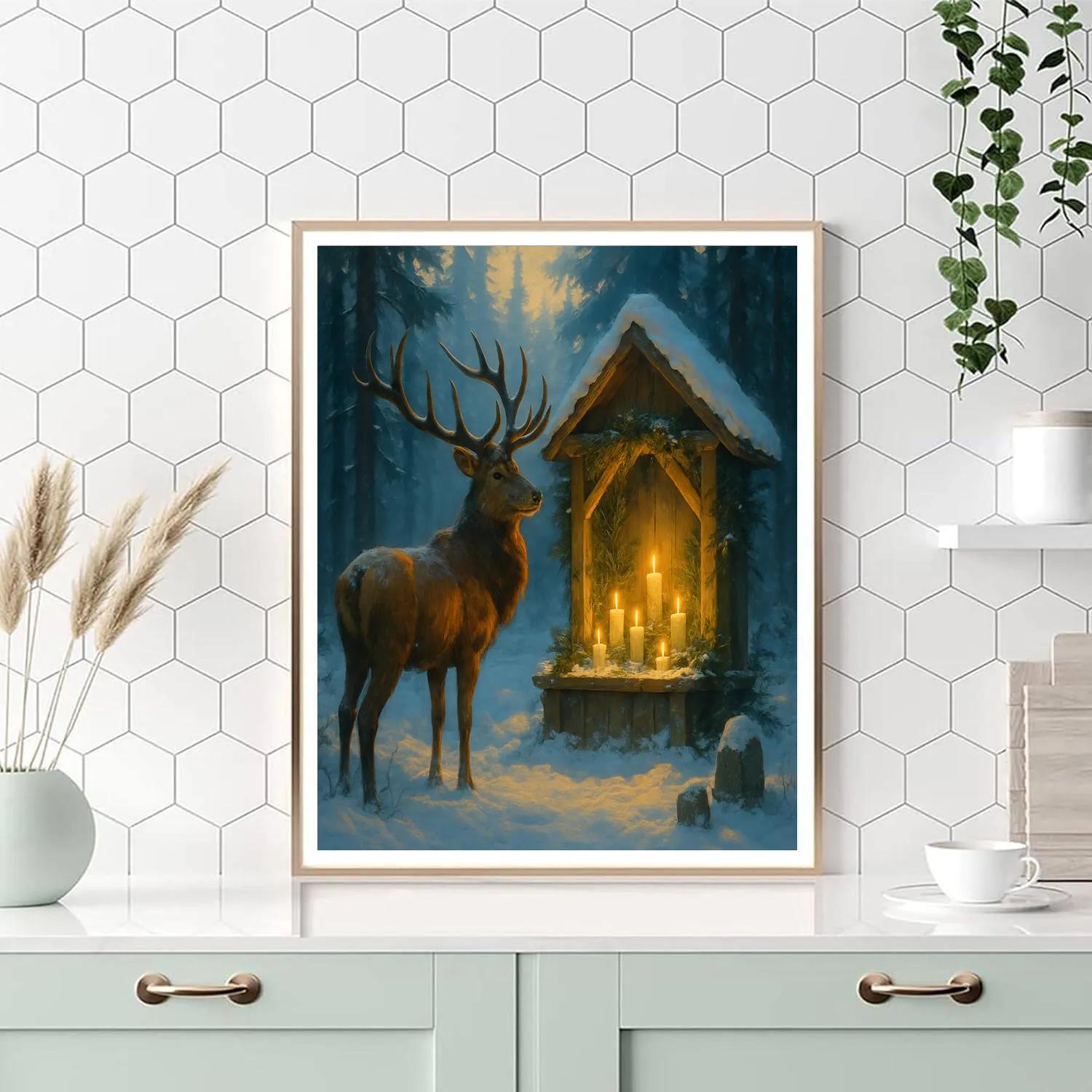 Nocturnal Elk At The Winter Shrine paint by number