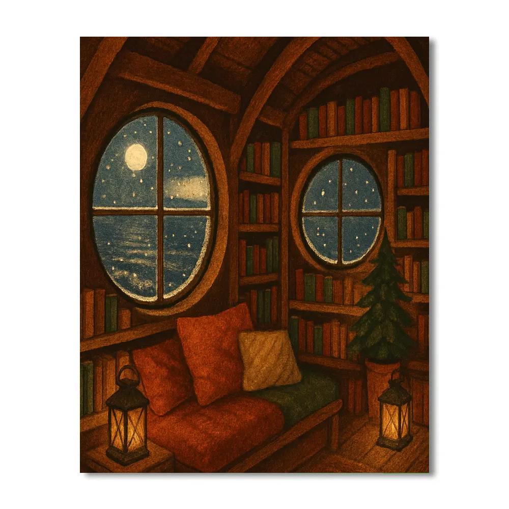 Christmas Lighthouse Library Loft paint by numbers