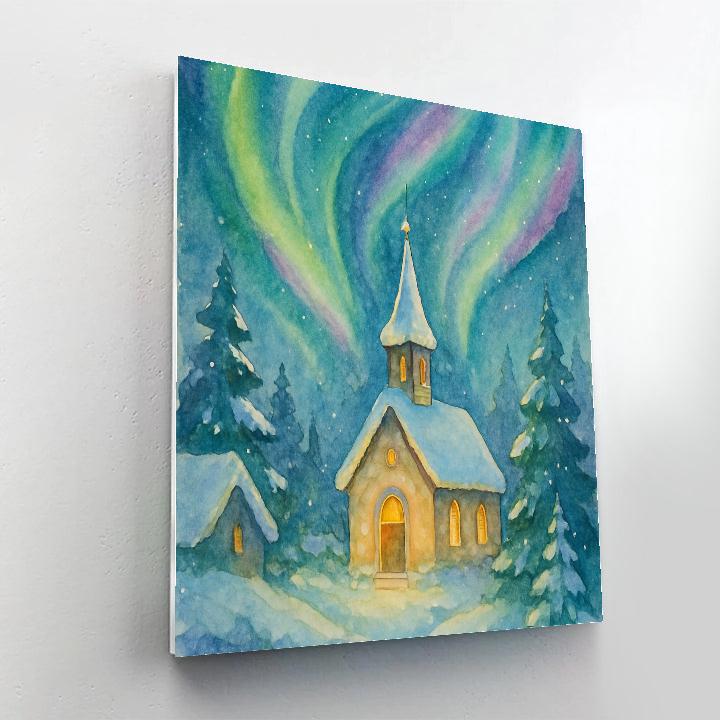 Northern Lights Above Village Chapel Painting by numbers kit