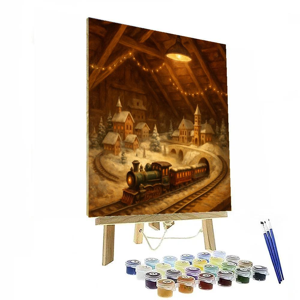 Cozy Attic Train Set At Christmas Painting by numbers kit