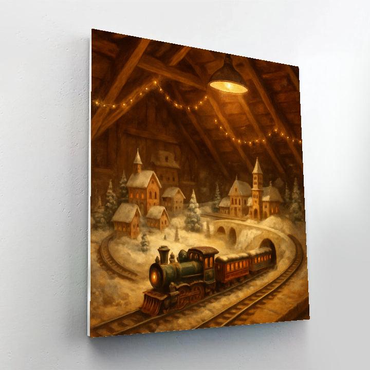 Cozy Attic Train Set At Christmas Painting by numbers kit