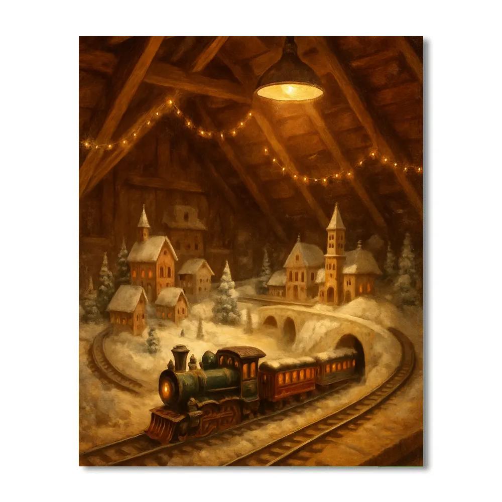 Cozy Attic Train Set At Christmas Painting by numbers kit