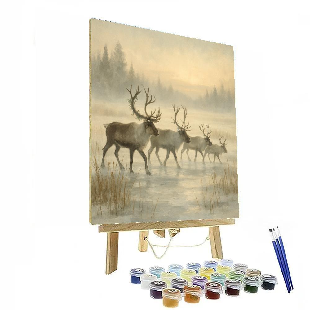 Reindeer Crossing The Frozen Marsh painting number kit