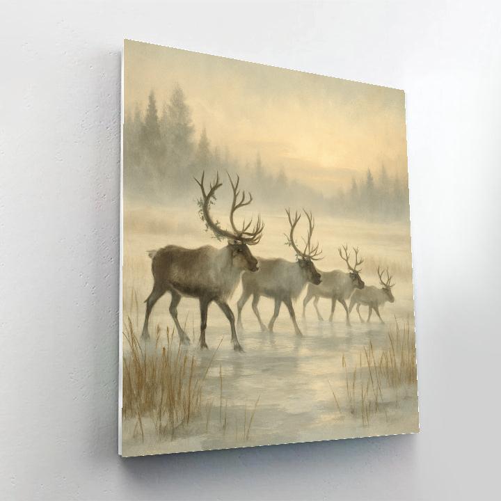 Reindeer Crossing The Frozen Marsh painting number kit