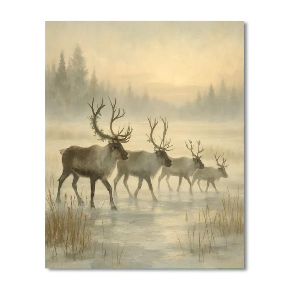 Reindeer Crossing The Frozen Marsh painting number kit