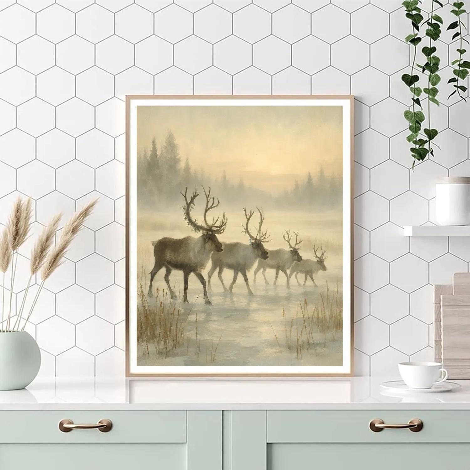 Reindeer Crossing The Frozen Marsh painting number kit