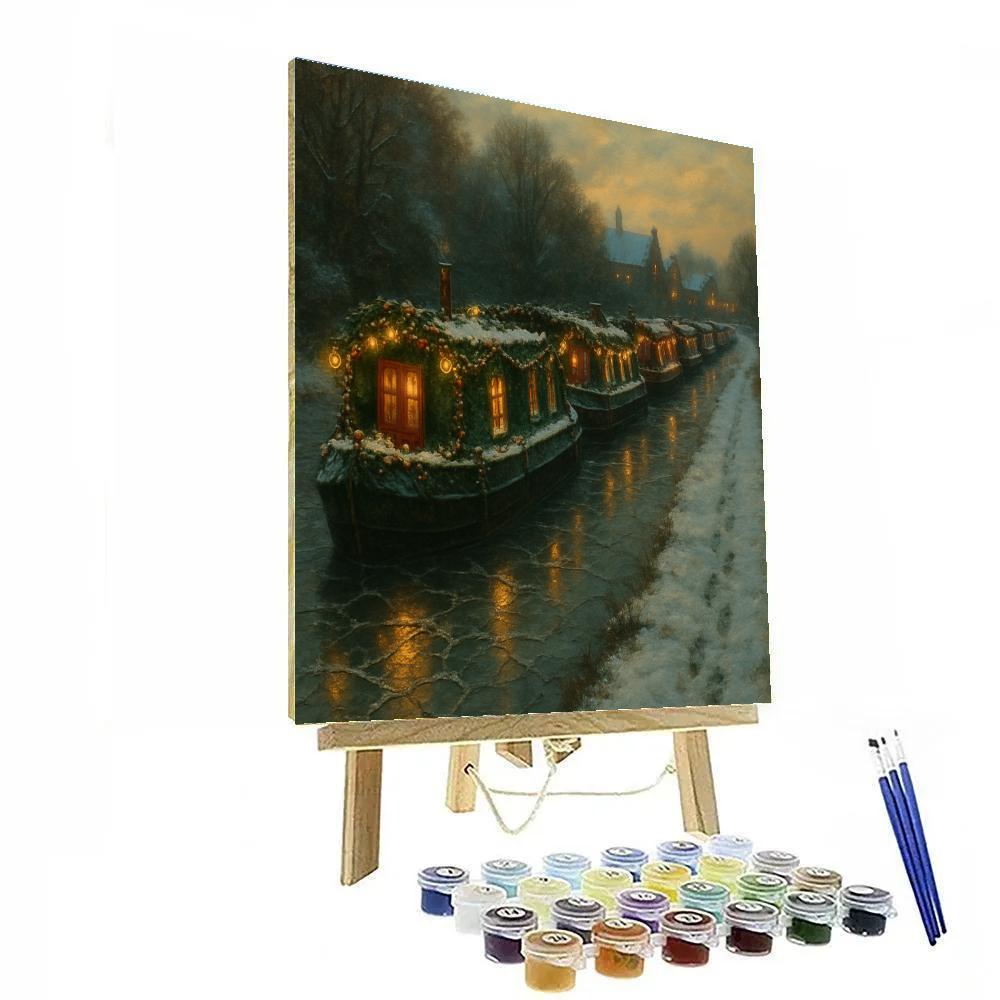 Christmas Lanterns Along The Canal Boats Paint by numbers art