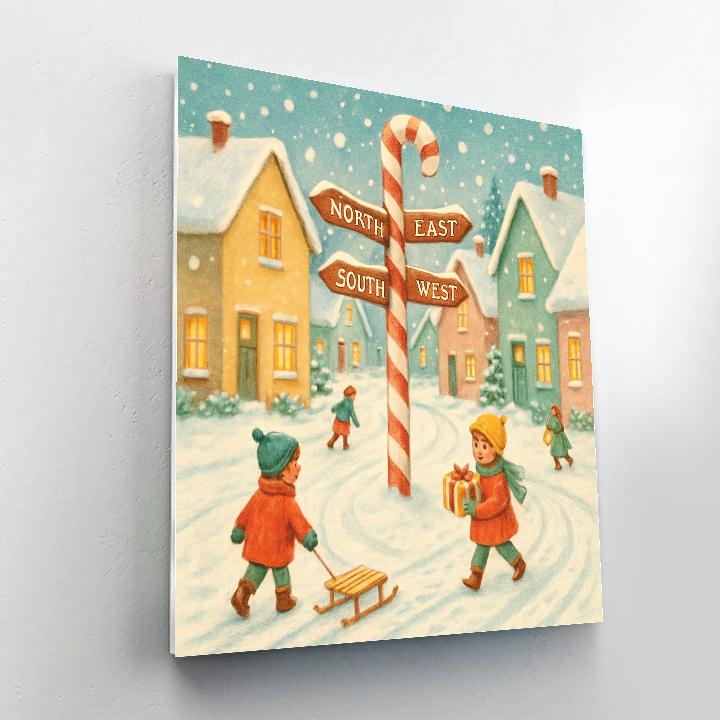 Snowy Village At Candy Cane Crossing Painting by numbers kit