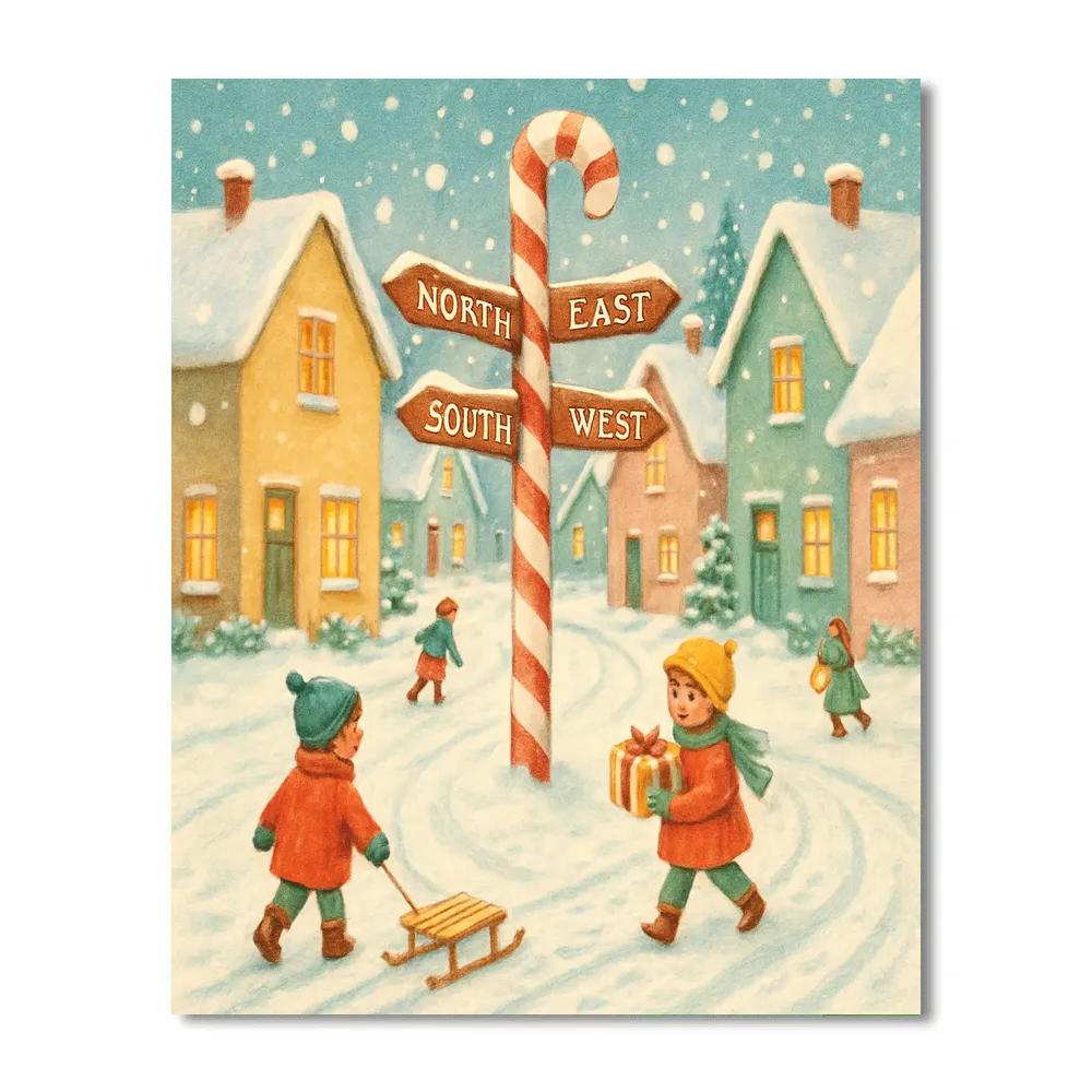Snowy Village At Candy Cane Crossing Painting by numbers kit