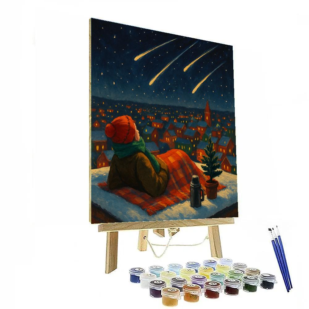 Holiday Stargazer On The Snowy Roof Number painting