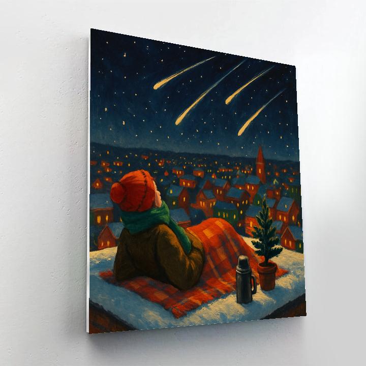 Holiday Stargazer On The Snowy Roof Number painting