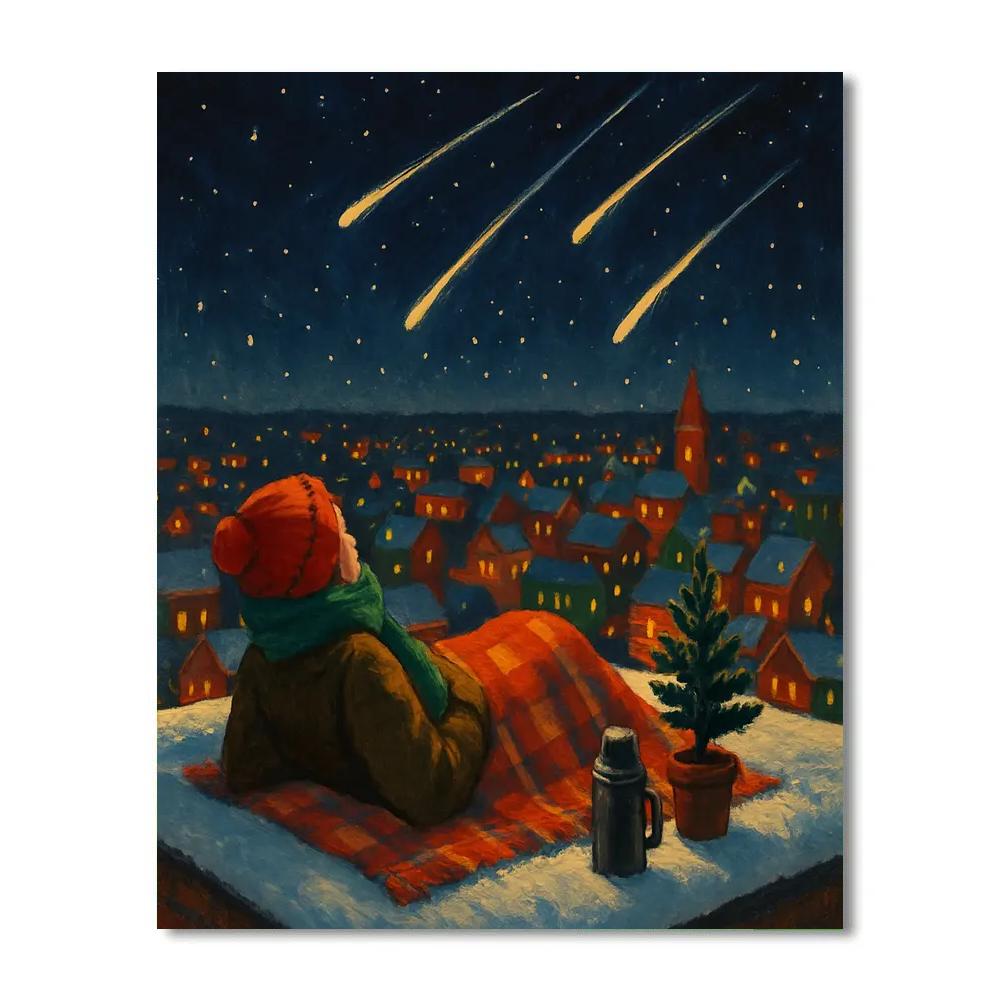 Holiday Stargazer On The Snowy Roof Number painting