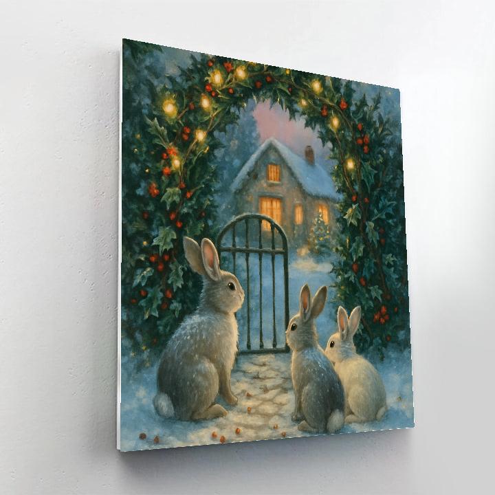 Winter Rabbits At The Holly Gate DIY paint by numbers