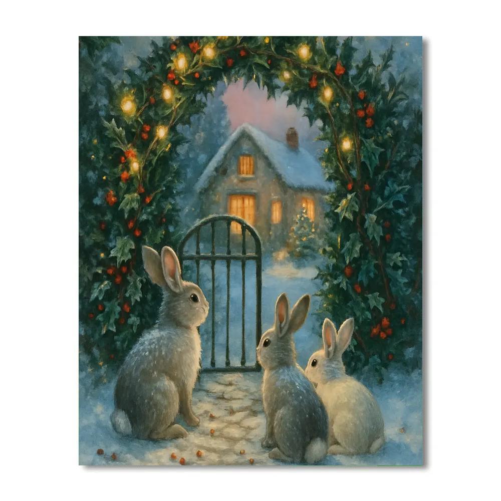 Winter Rabbits At The Holly Gate DIY paint by numbers