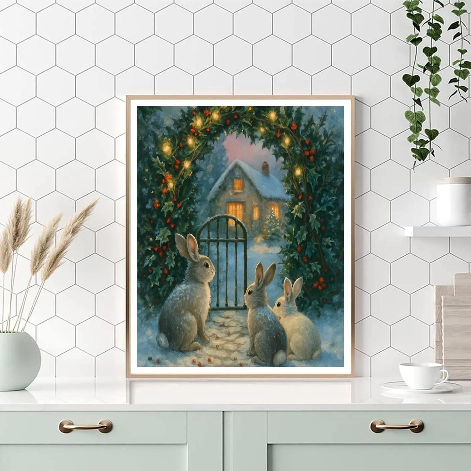 Winter Rabbits At The Holly Gate DIY paint by numbers