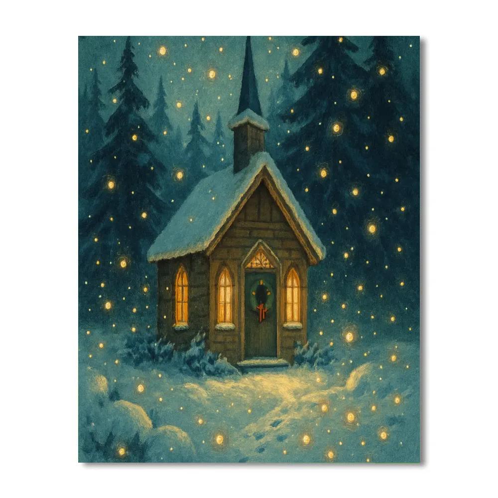 Winter Fireflies At The Forest Chapel Number painting