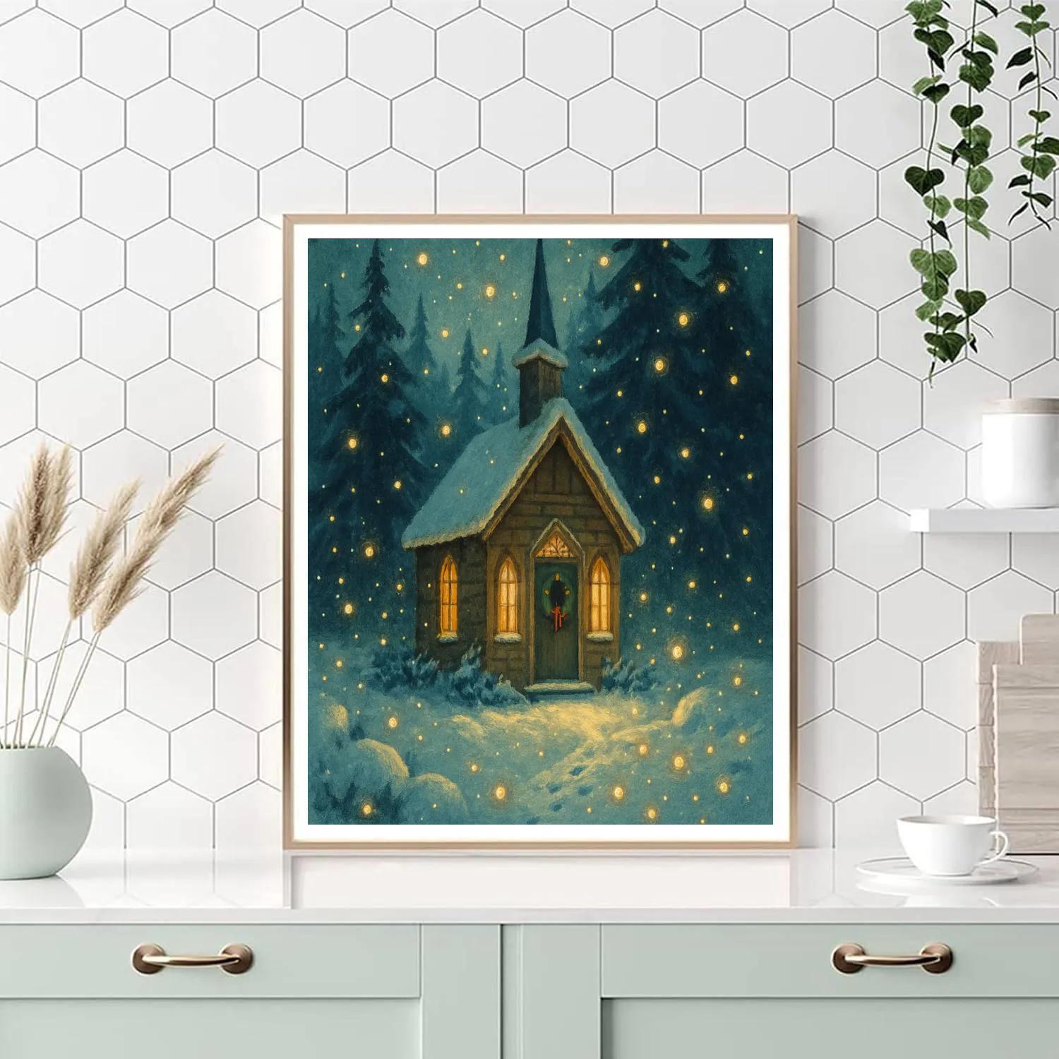 Winter Fireflies At The Forest Chapel Number painting