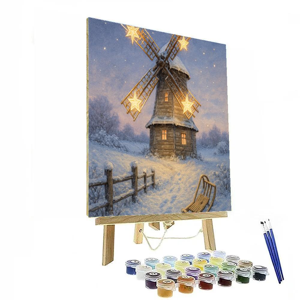 Snowbound Windmill With Star Lanterns Number painting