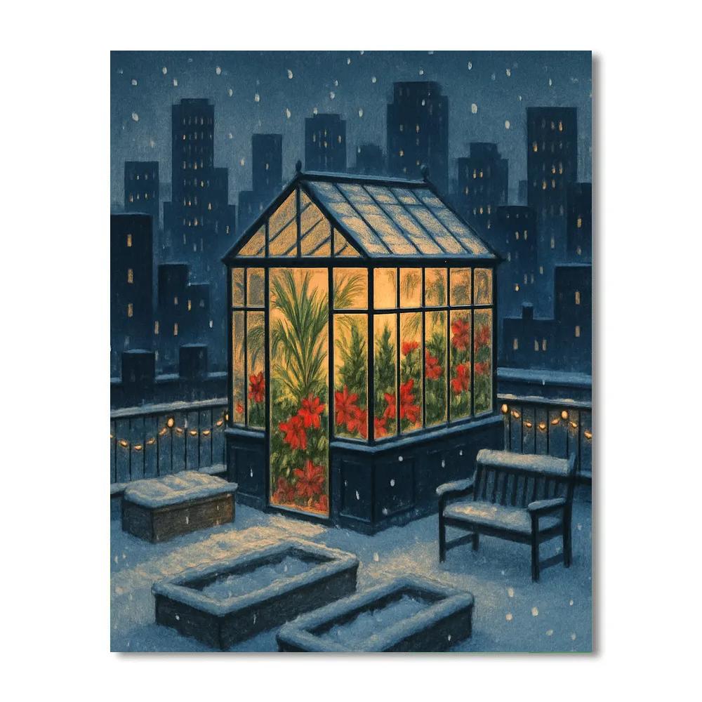 Holiday Greenhouse On The City Rooftop paint by numbers