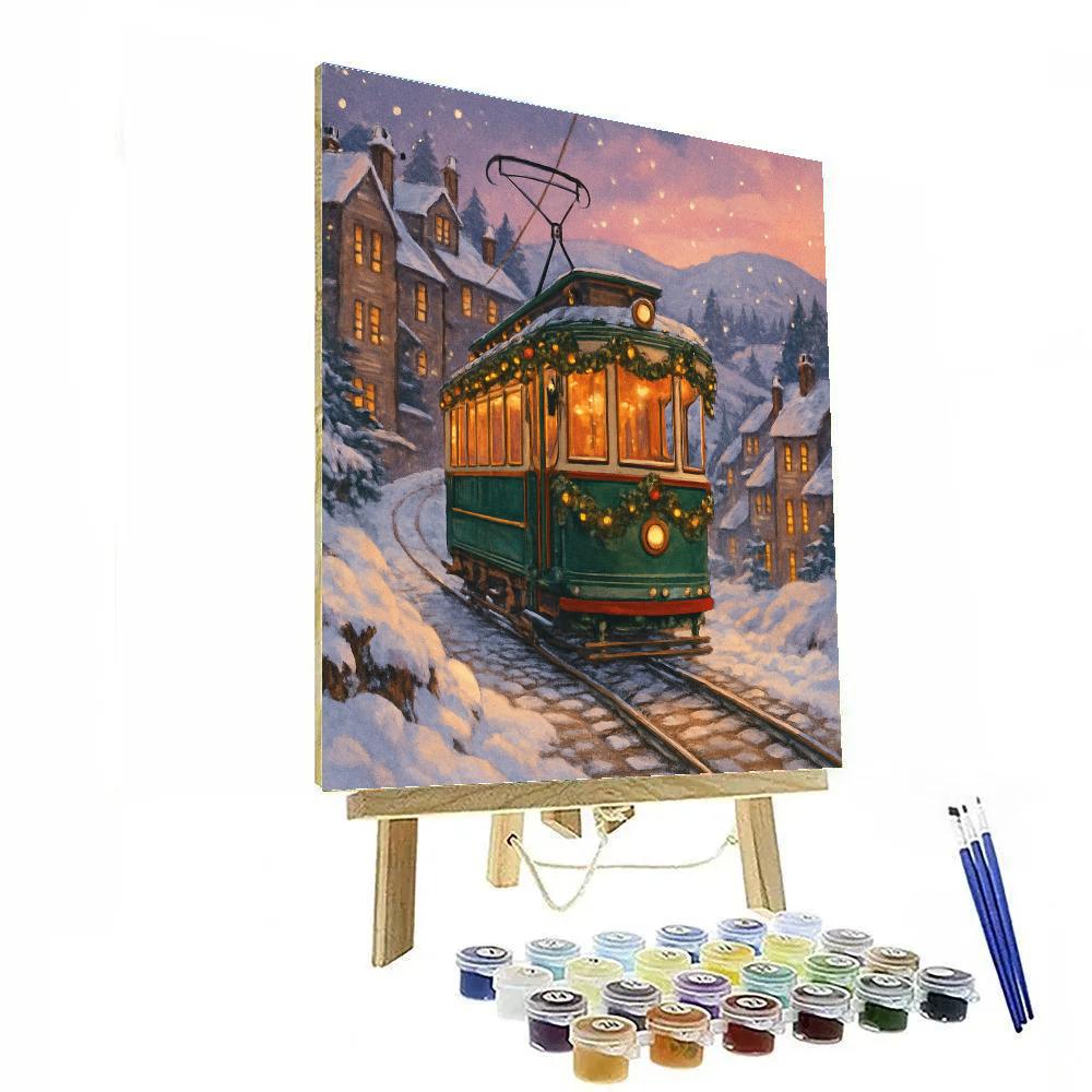 Snowy Tram To The Winter Hills paint by number
