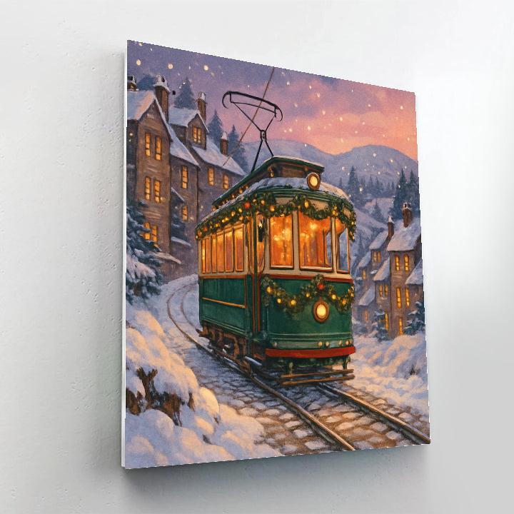 Snowy Tram To The Winter Hills paint by number