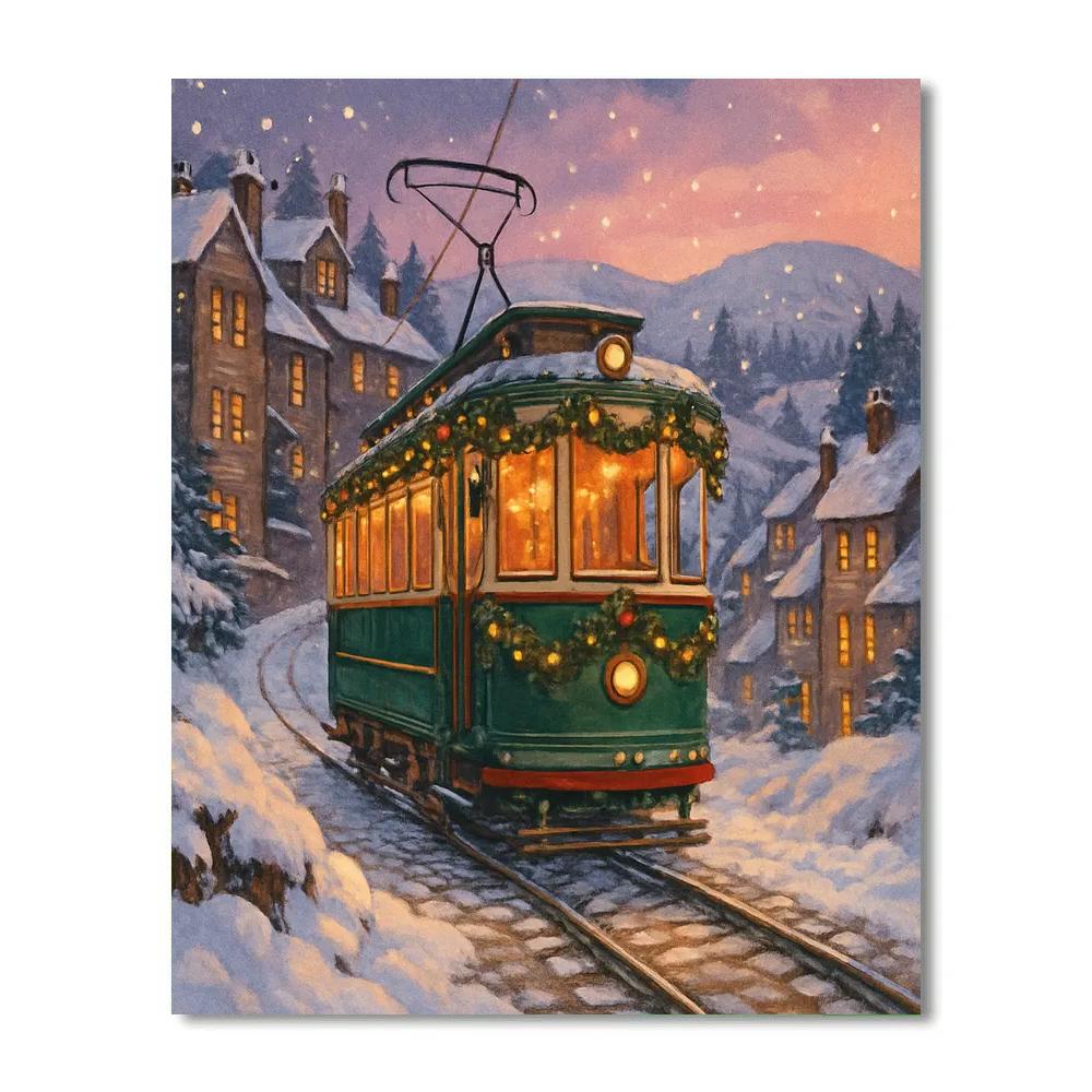 Snowy Tram To The Winter Hills paint by number