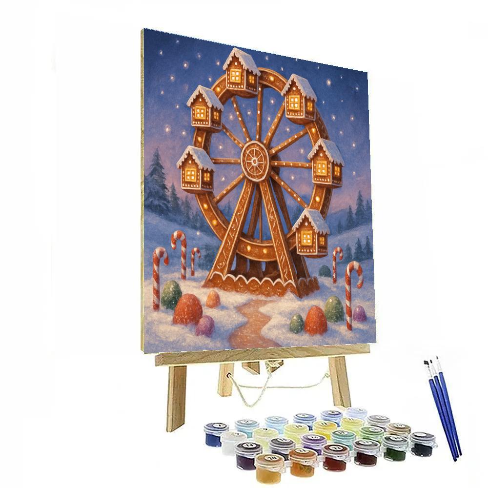 Gingerbread Ferris Wheel In Snowpark Number painting