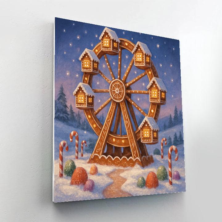 Gingerbread Ferris Wheel In Snowpark Number painting