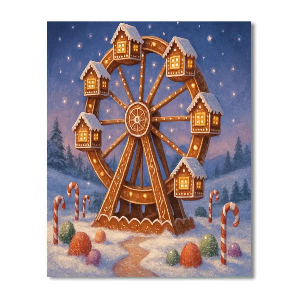 Gingerbread Ferris Wheel In Snowpark Number painting