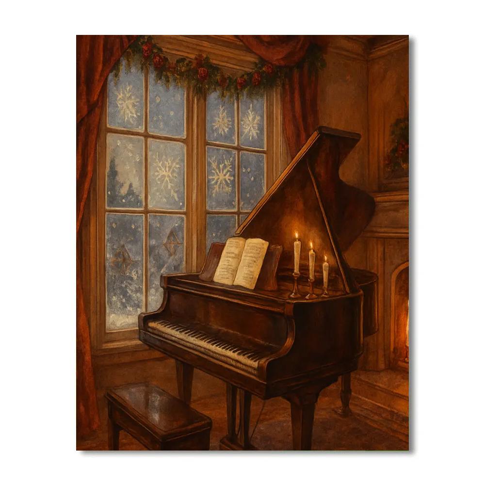 Winter Music Room With Snowflake Windows Painting by numbers kit