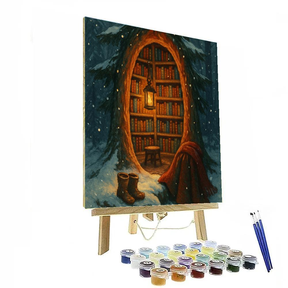 Snowbound Tree Library Nook Numbered painting kits