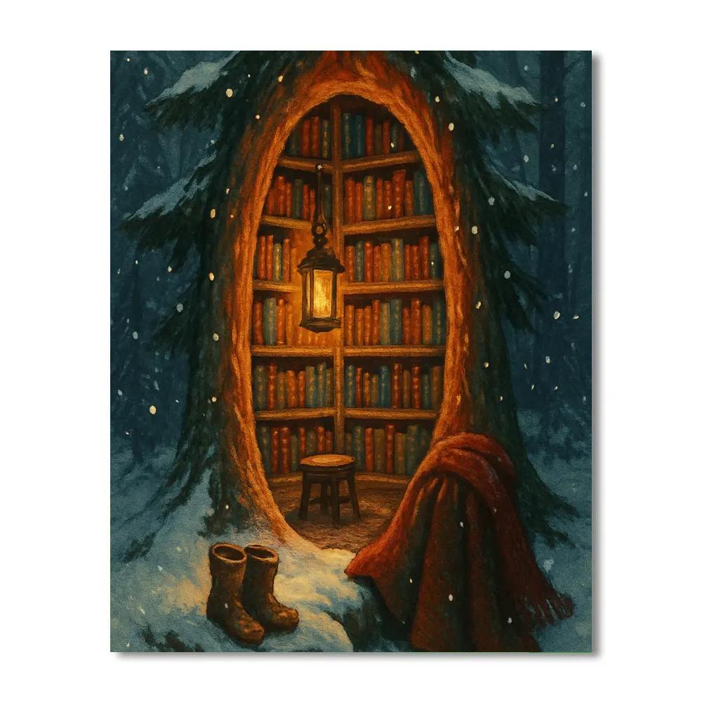 Snowbound Tree Library Nook Numbered painting kits